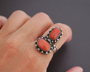 Vintage Nepali Coral Ring - Size 7 - Tibetan Coral Ring