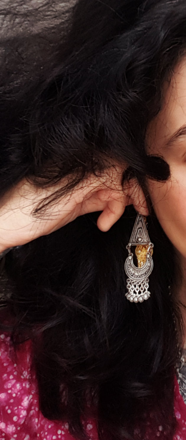 Long Vintage Indian Silver Earrings
