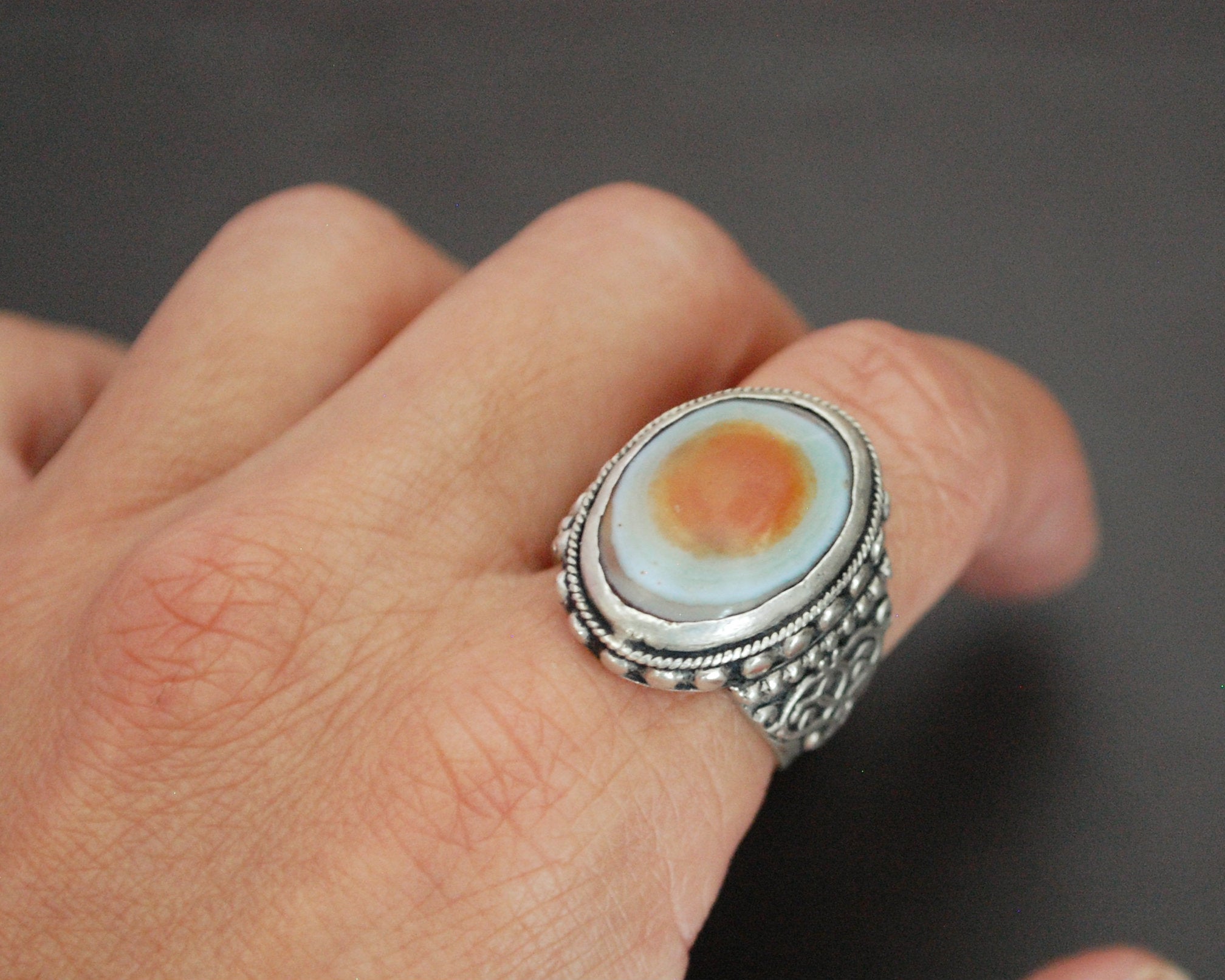 Old Eye Agate Ring - Size 8.5