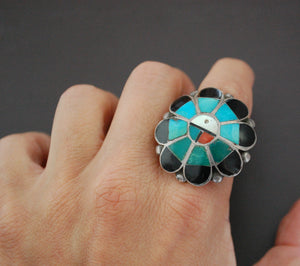 Zuni Sunface Multistone Inlay Ring - Size 8.75