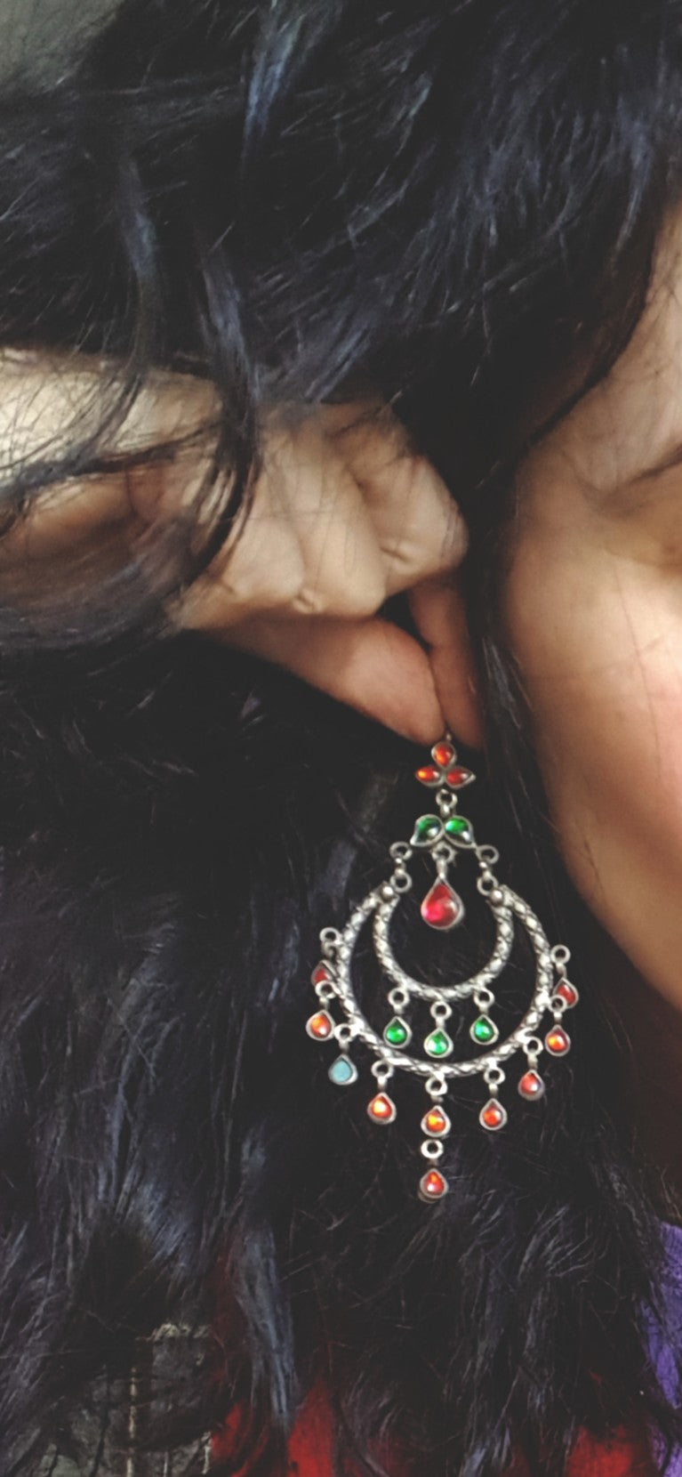 Bold Rajasthani Dangle Earrings with Glass