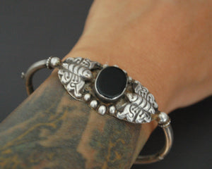 Vintage Onyx Butterfly Bracelet from India - Hinged