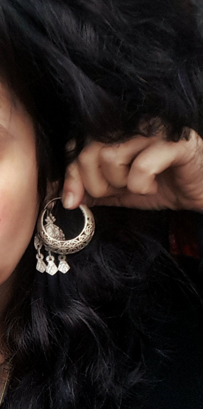 Ethnic Hoop Earrings with Flower Design