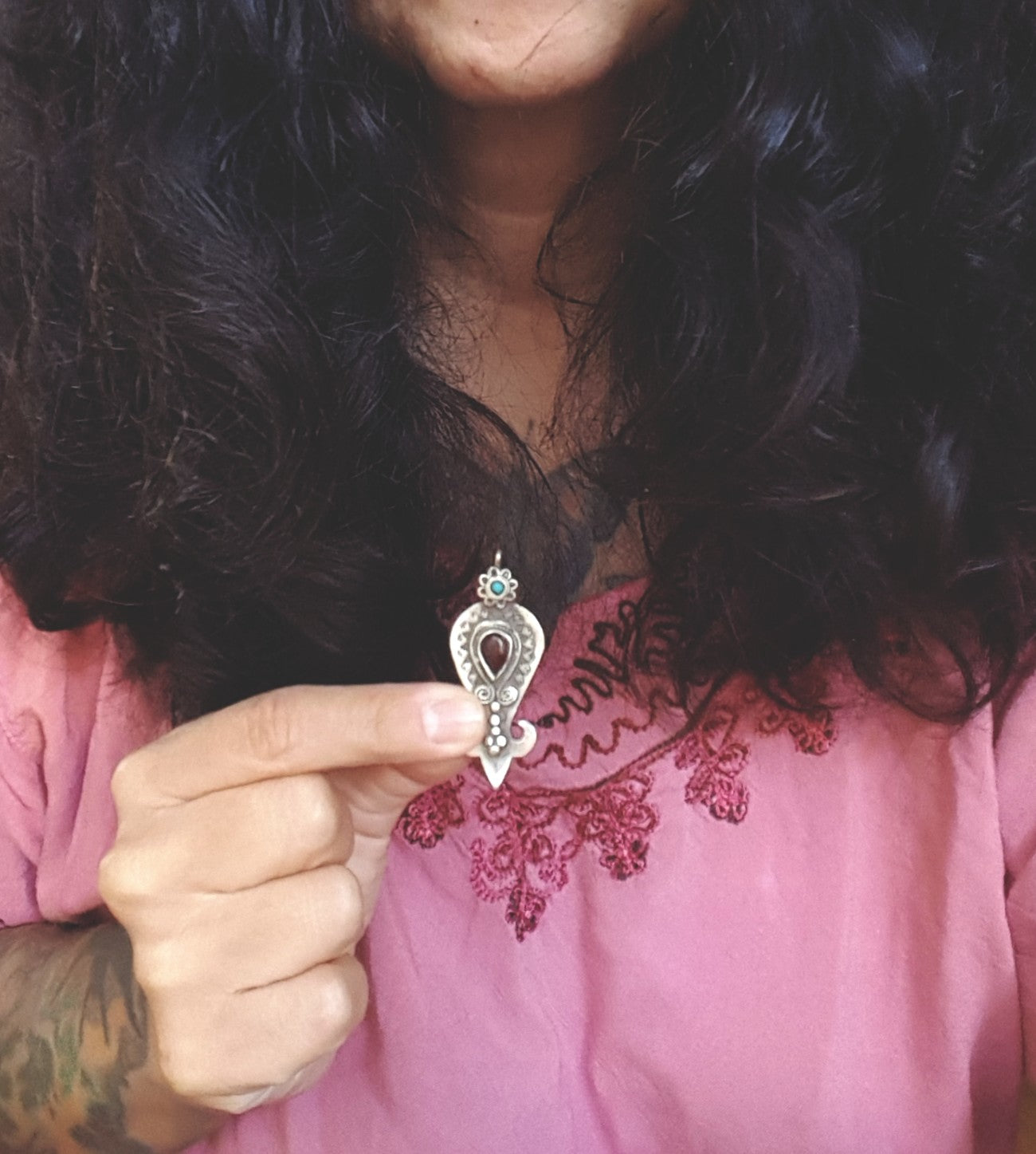 Pretty Uzbek Turquoise Garnet Pendant