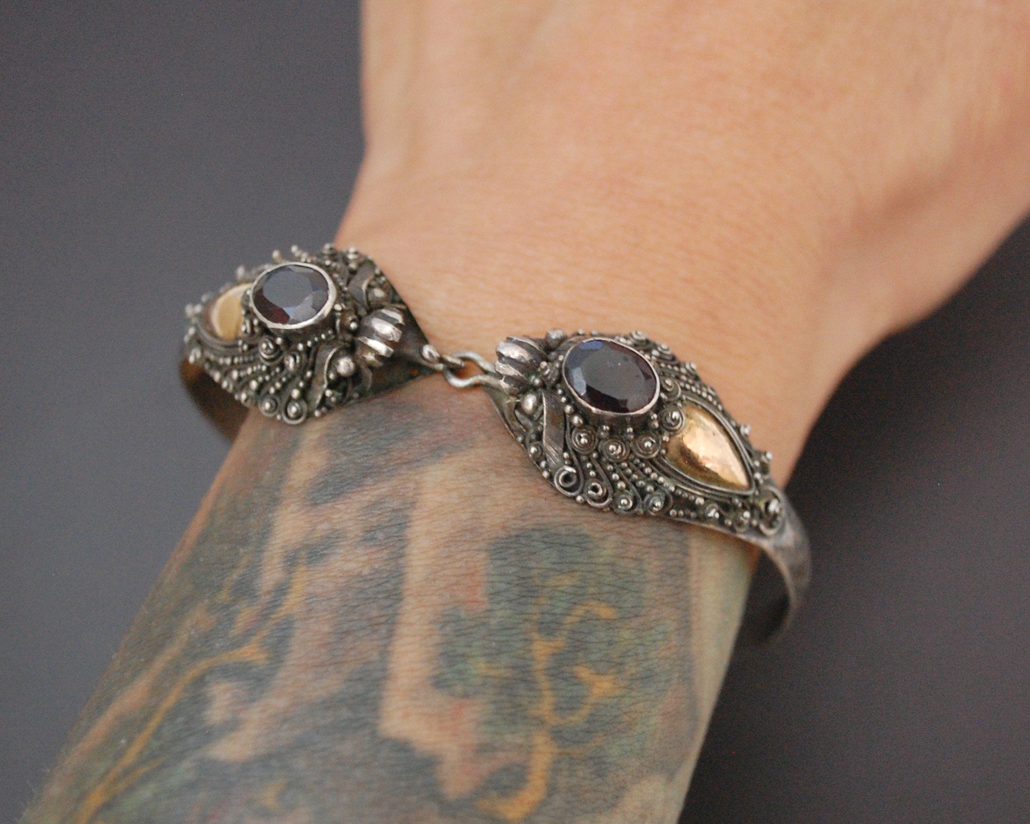 Double Dragon Garnet Bracelet from Bali - MEDIUM