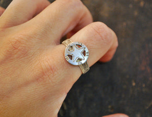 Old Berber Silver Star Ring - Size 9.5