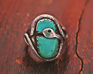Zuni Effie Calavaza Turquoise Snake Ring - Size 11.75