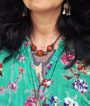 Indian Silver and Carnelian Beads Necklace