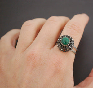 Balkan Filigree Malachite Ring - Size 8+