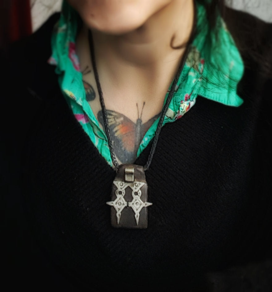 Tuareg Cross Leather Talisman Pendant on Cord