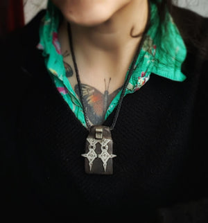 Tuareg Cross Leather Talisman Pendant on Cord