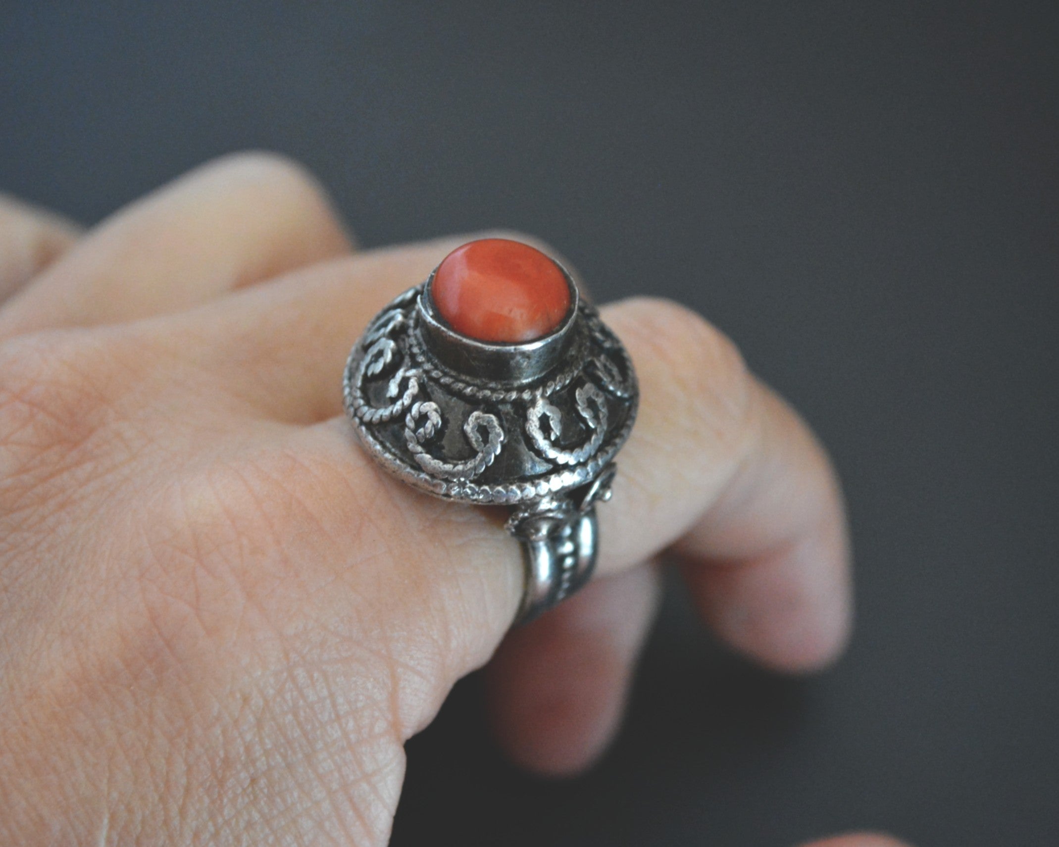 Bold Ethnic Coral Ring - Size 7