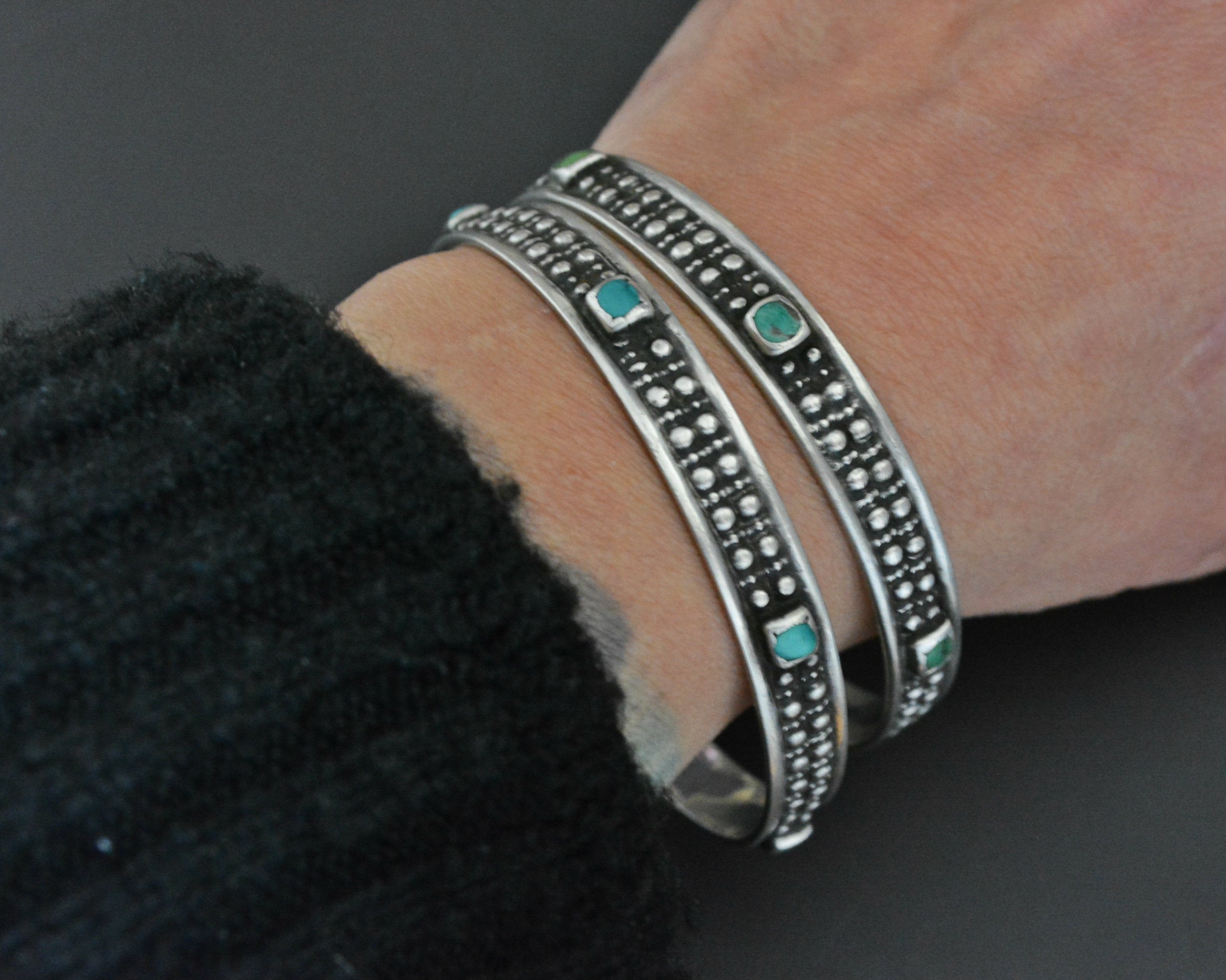 Ethnic Turquoise Bangle Bracelet - PAIR
