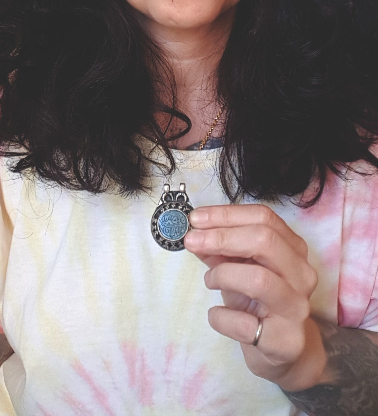 Afghani Arabic Writing Green Agate Pendant