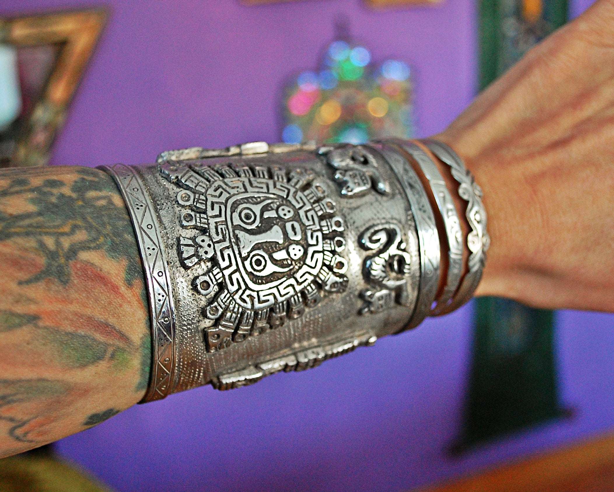 Large Peruvian Sterling Silver Cuff Bracelet