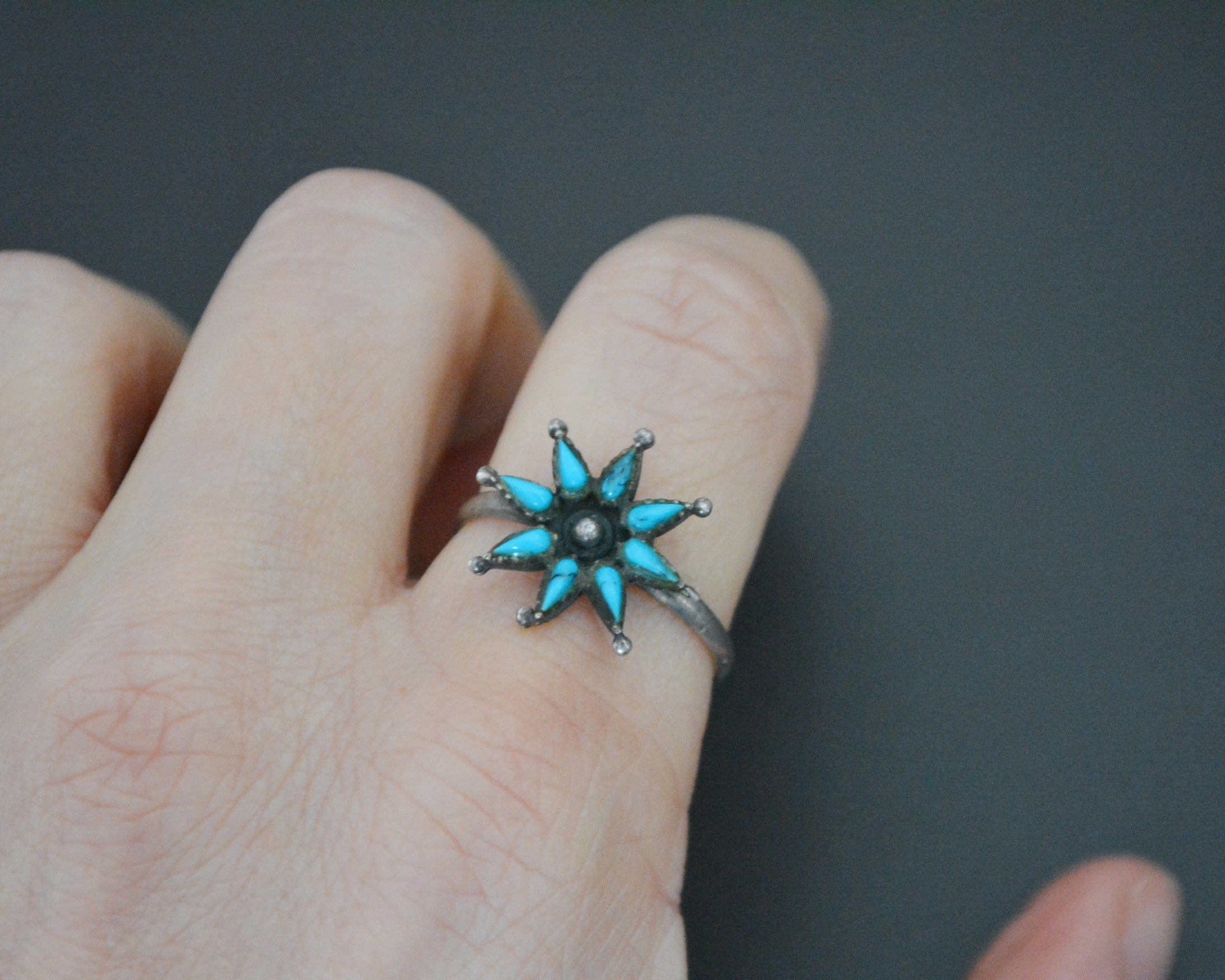 Zuni Turquoise Petit Point Ring - Size 9