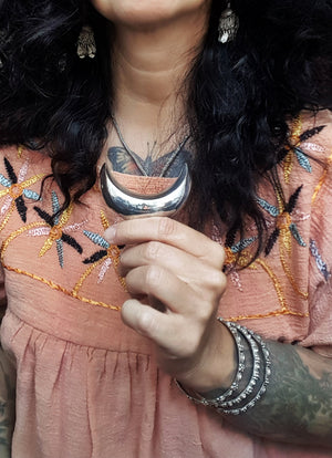 Large Sterling Silver Crescent Moon Brooch