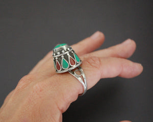 Afghani Carnelian Turquoise Dome Ring - Size 10