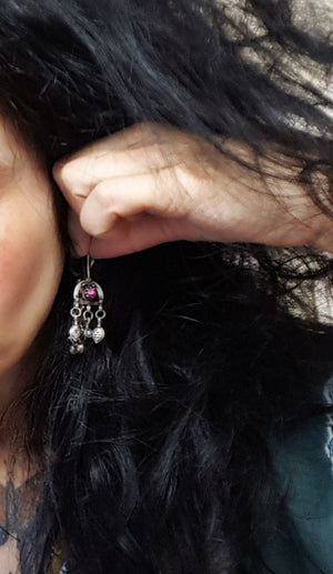 Afghani Earrings with Turquoise and Pink Glass