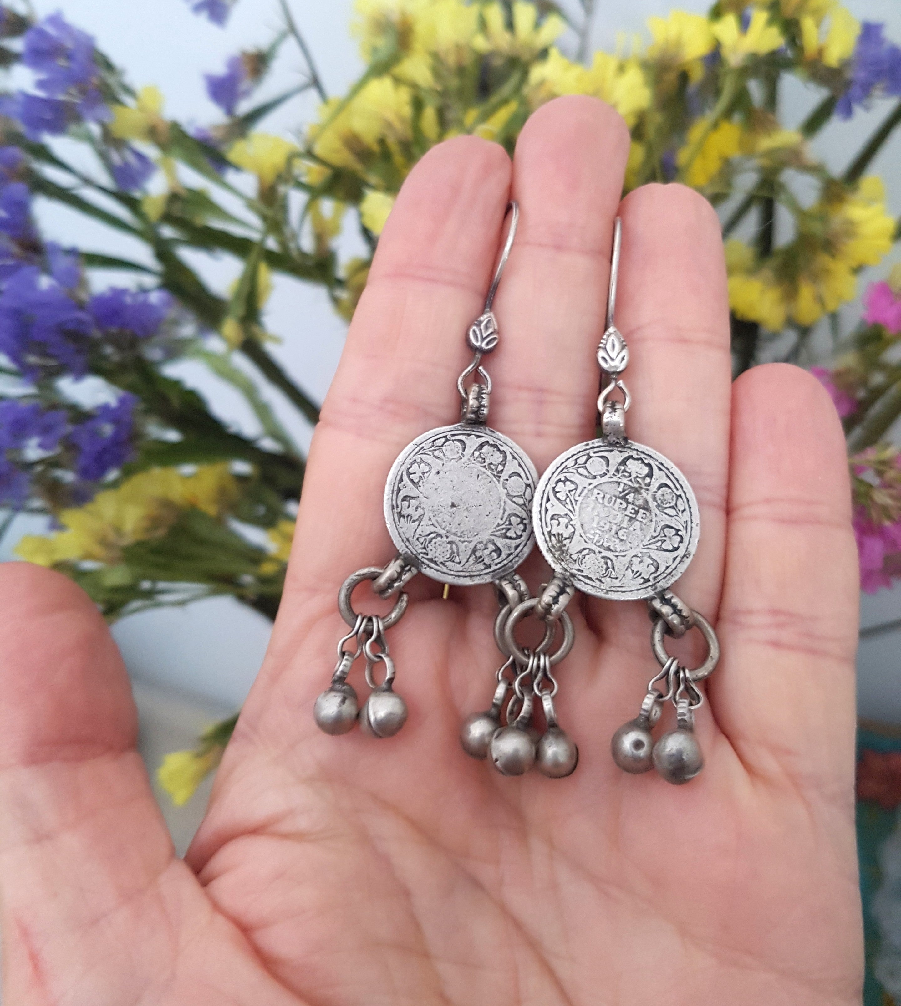 Reserved E. -Indian Coin Dangle Earrings with Bells