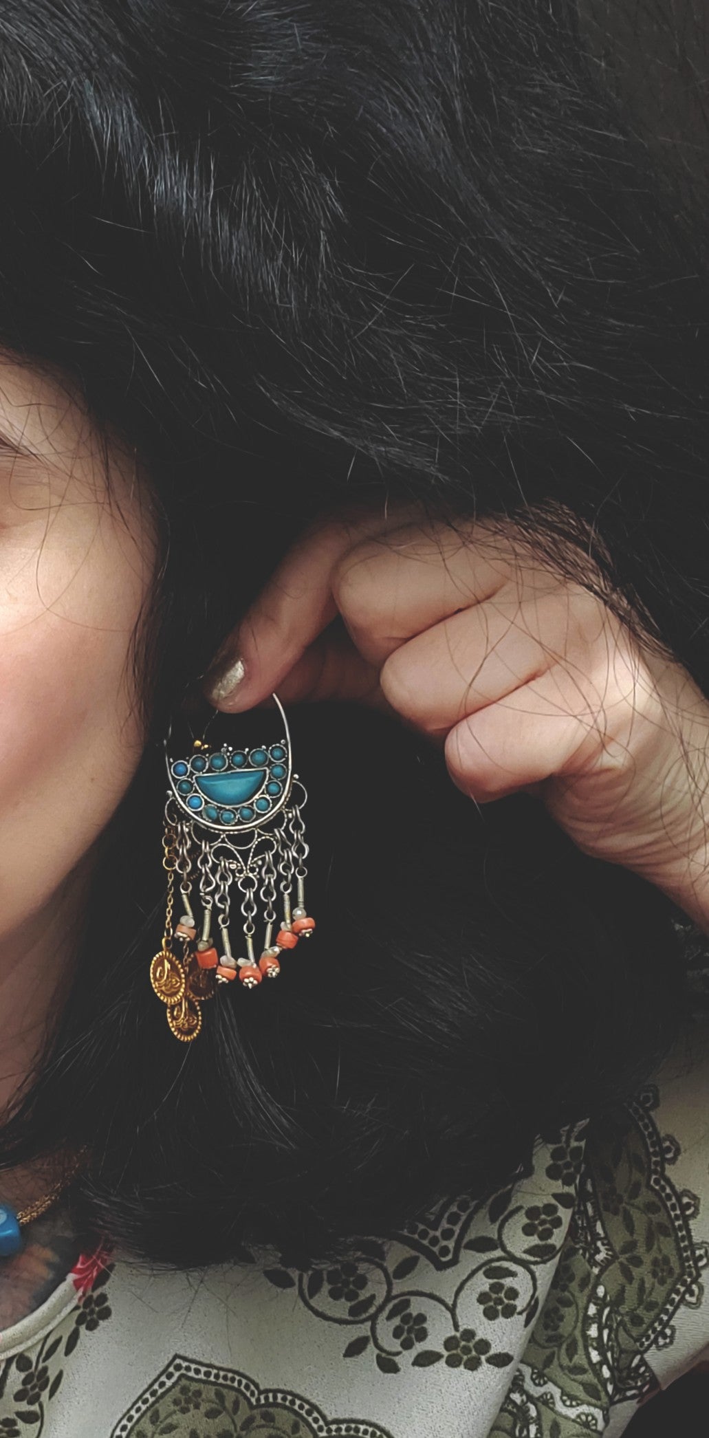 Uzbek Coral Turquoise Earrings