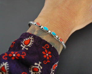 XSmall Ethnic Turquoise Coral Cuff Bracelet