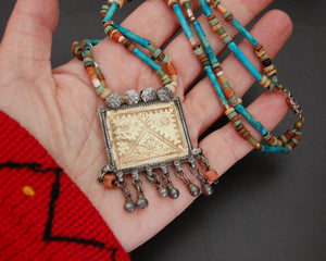 Antique Afghani Pendant and Faience Beads Necklace