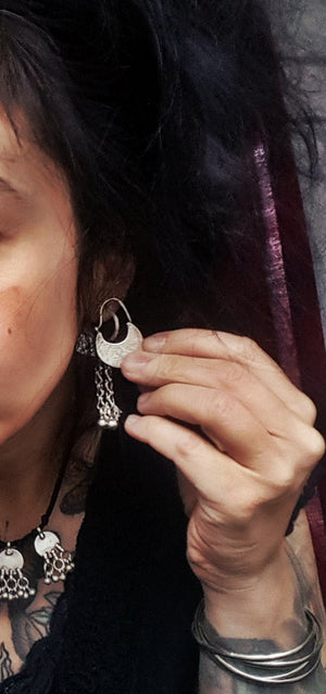 Ethnic Sterling Silver Carved Hoop Earrings