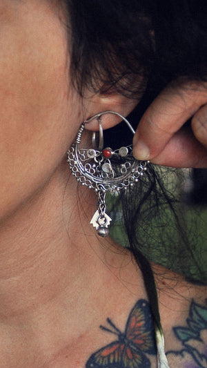Antique Afghani Hoop Earrings with Glass