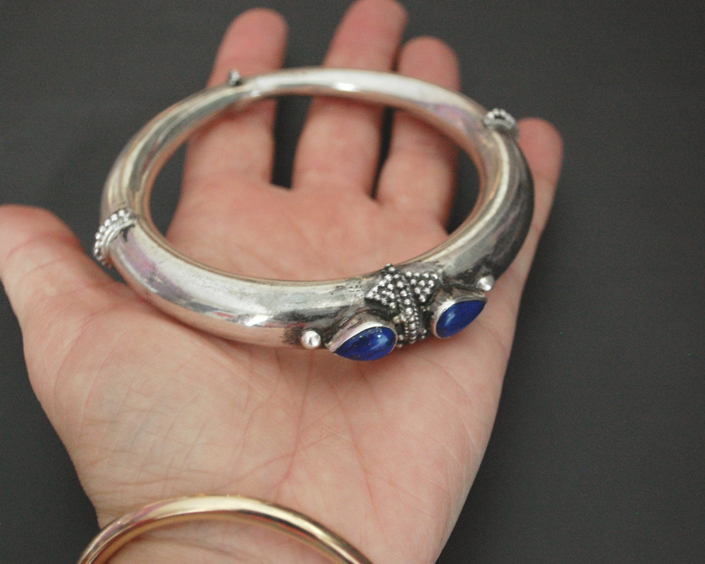Large Indian Silver Bracelet with Lapis Lazuli