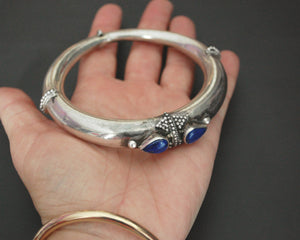 Large Indian Silver Bracelet with Lapis Lazuli