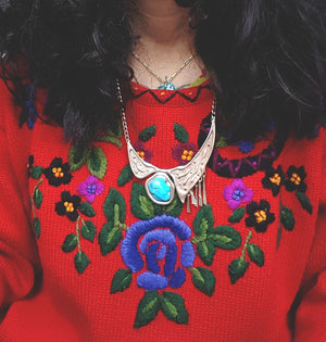 Ethnic Turquoise Sterling Silver Necklace with Dangles