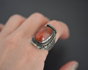 Nepali Tibetan Coral Saddle Ring - Size 9.25