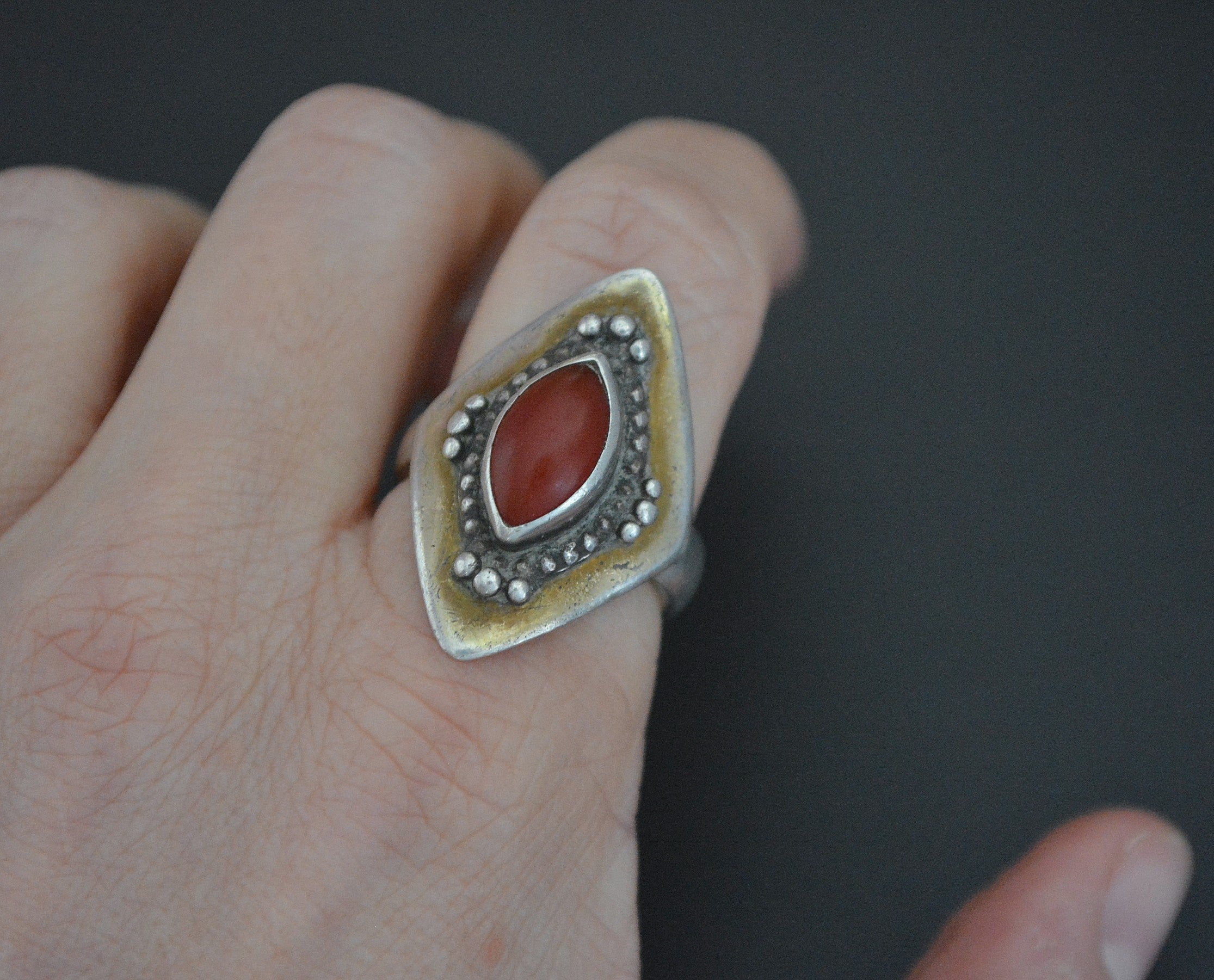 Turkmen Gilded Carnelian Ring - Size 9