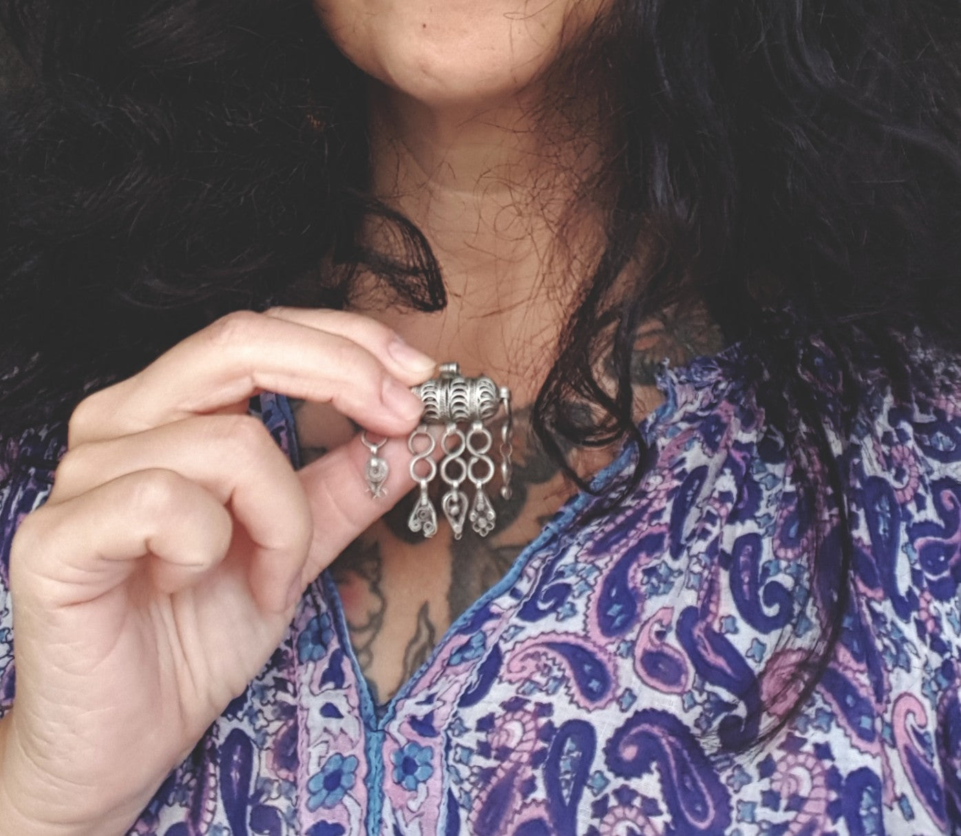 Yemeni Silver Hirz Pendant with Dangles