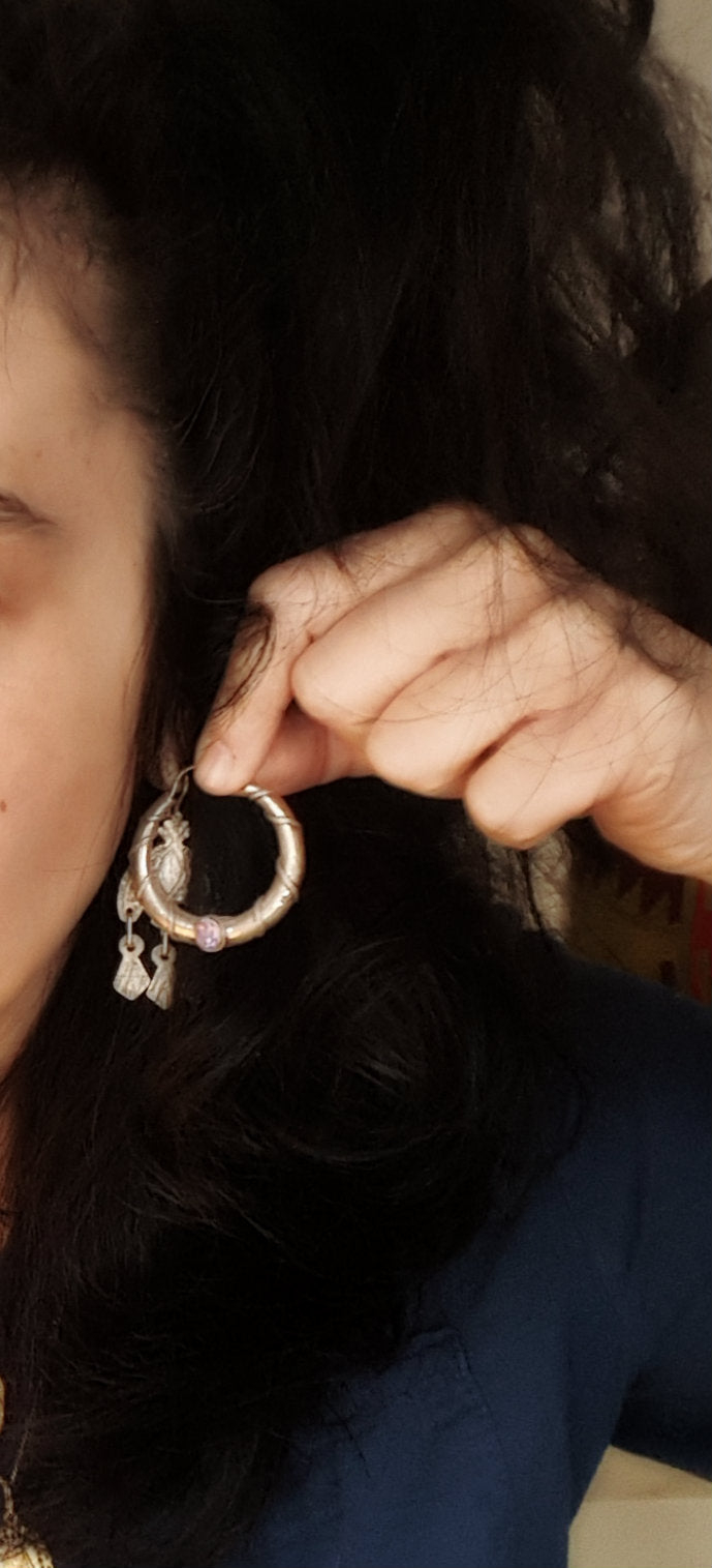 Ethnic Amethyst Hoop Earrings - MEDIUM / LARGE