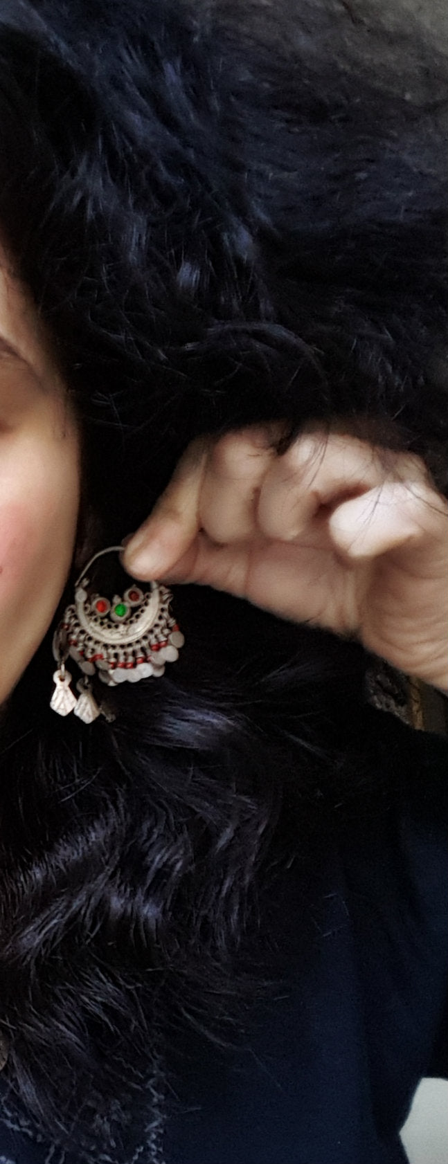 Afghani Hoop Earrings with Red Glass Tassels
