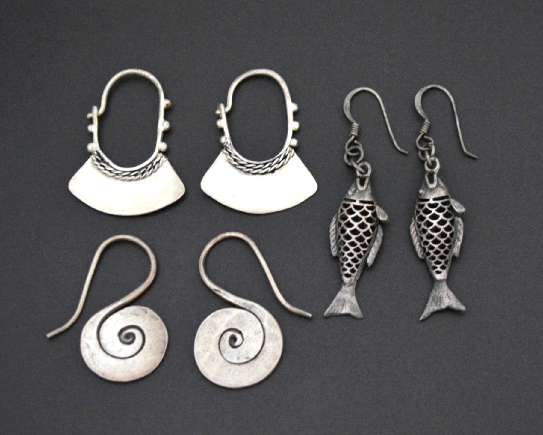 Set of Three Ethnic Silver Dangle Earrings