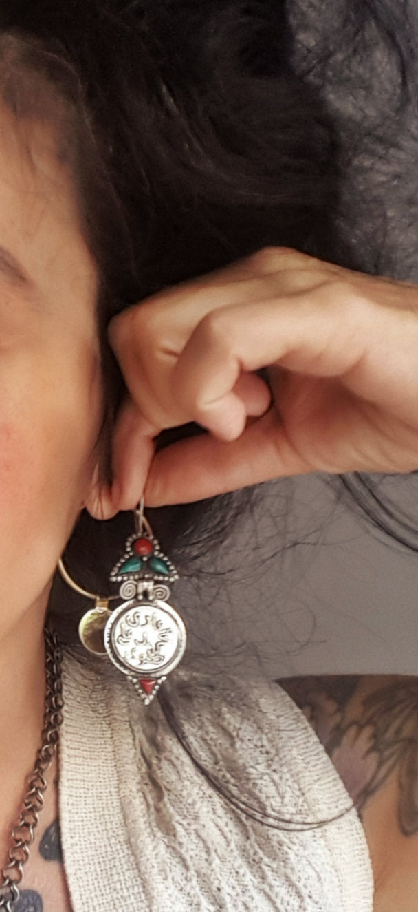 Afghani Coin Earrings with Turquoise and Coral