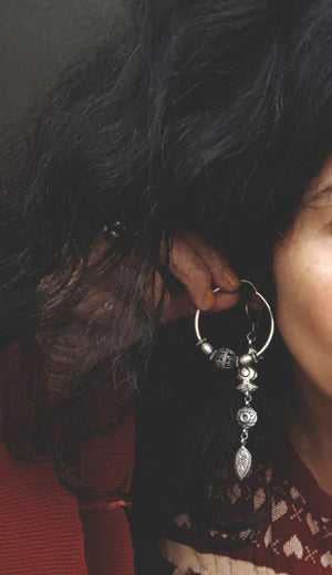 Large Ethnic Bali Hoop Earrings with Wire Work and Bead