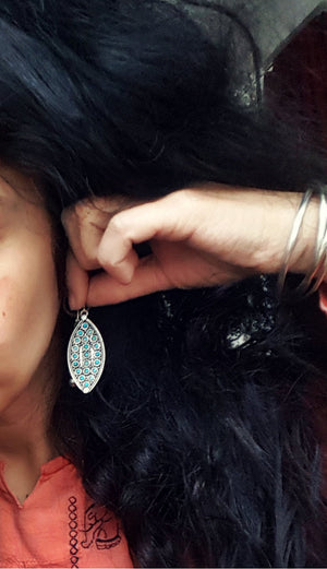 Ethnic Turquoise Dangle Earrings from India