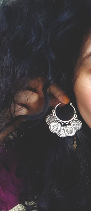 Ethnic Hoop Earrings with Dangles - LARGE