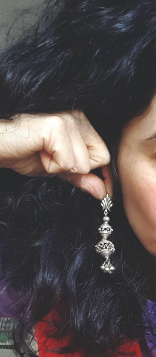 Rajasthani Silver Bead Earrings with Bells