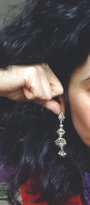 Rajasthani Silver Bead Earrings with Bells