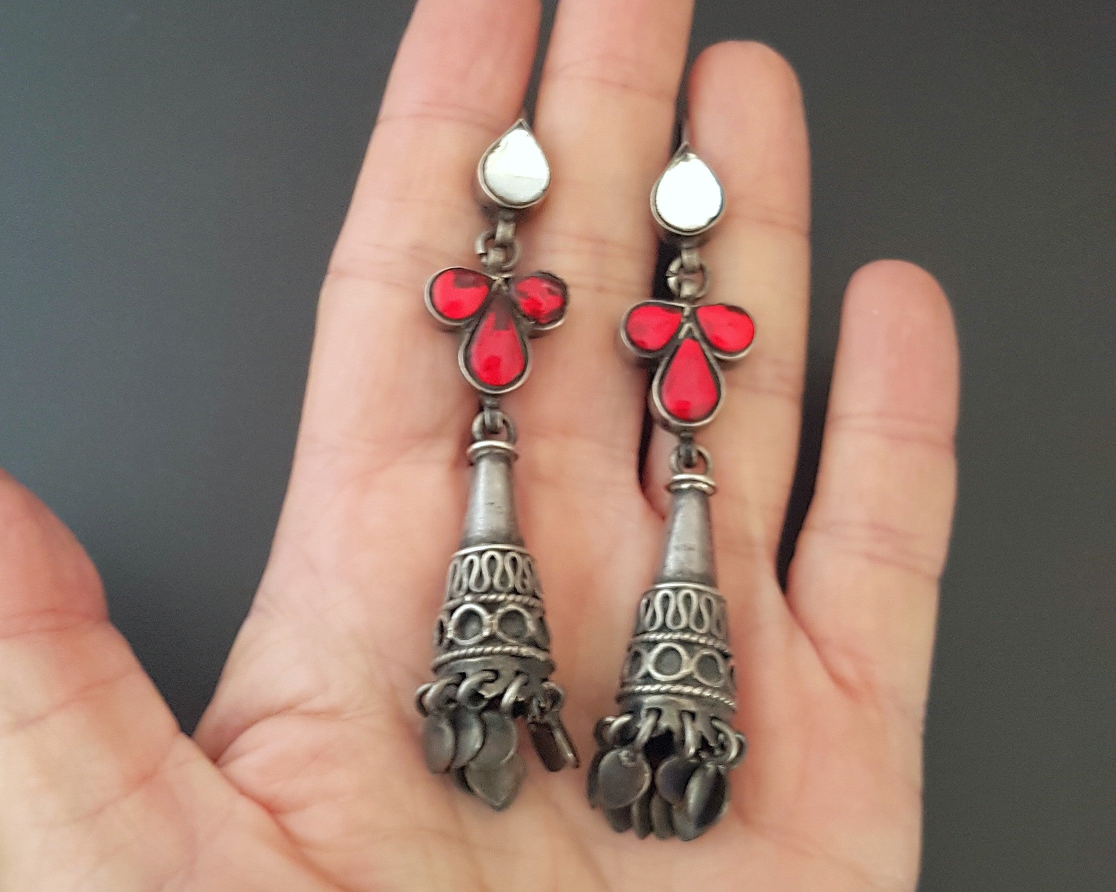 Rajasthani Earrings with Red and White Glass