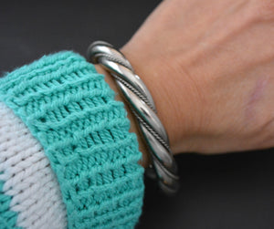 Bold Twisted Silver Cuff Bracelet