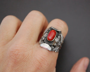 Nepali Coral Saddle Ring - Size 7.5