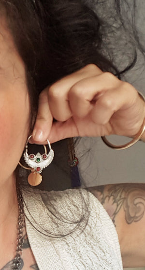 Antique Afghani Hoop Earrings with Glass