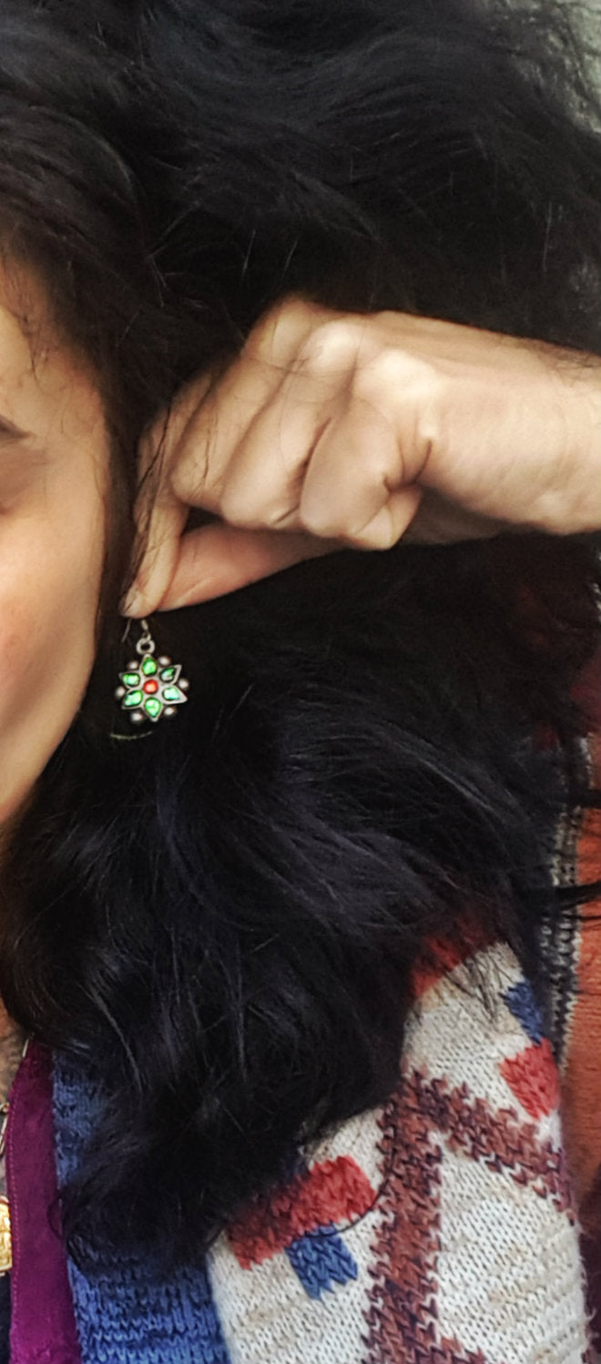 Rajasthani Flower Earrings with Glass
