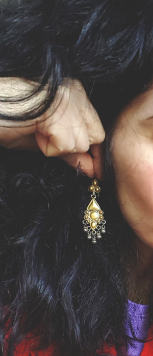 Rajasthani Silver Gilded Dangle Earrings